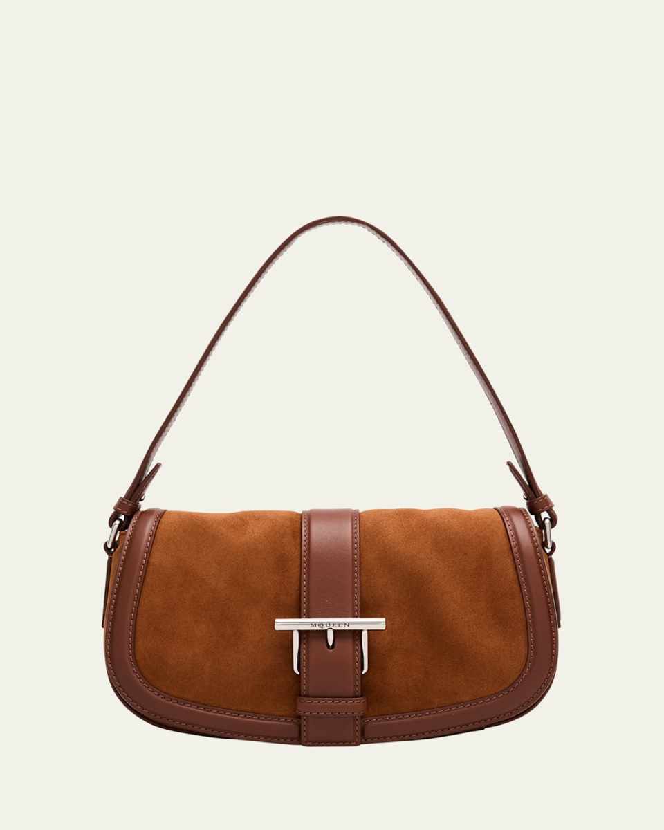 T-Bar Saddle Suede & Leather Crossbody Bag
